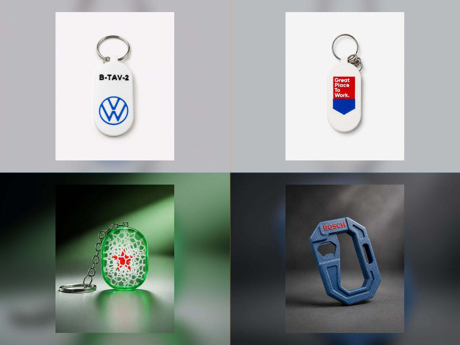 Composição de chaveiros e objetos corporativos personalizados