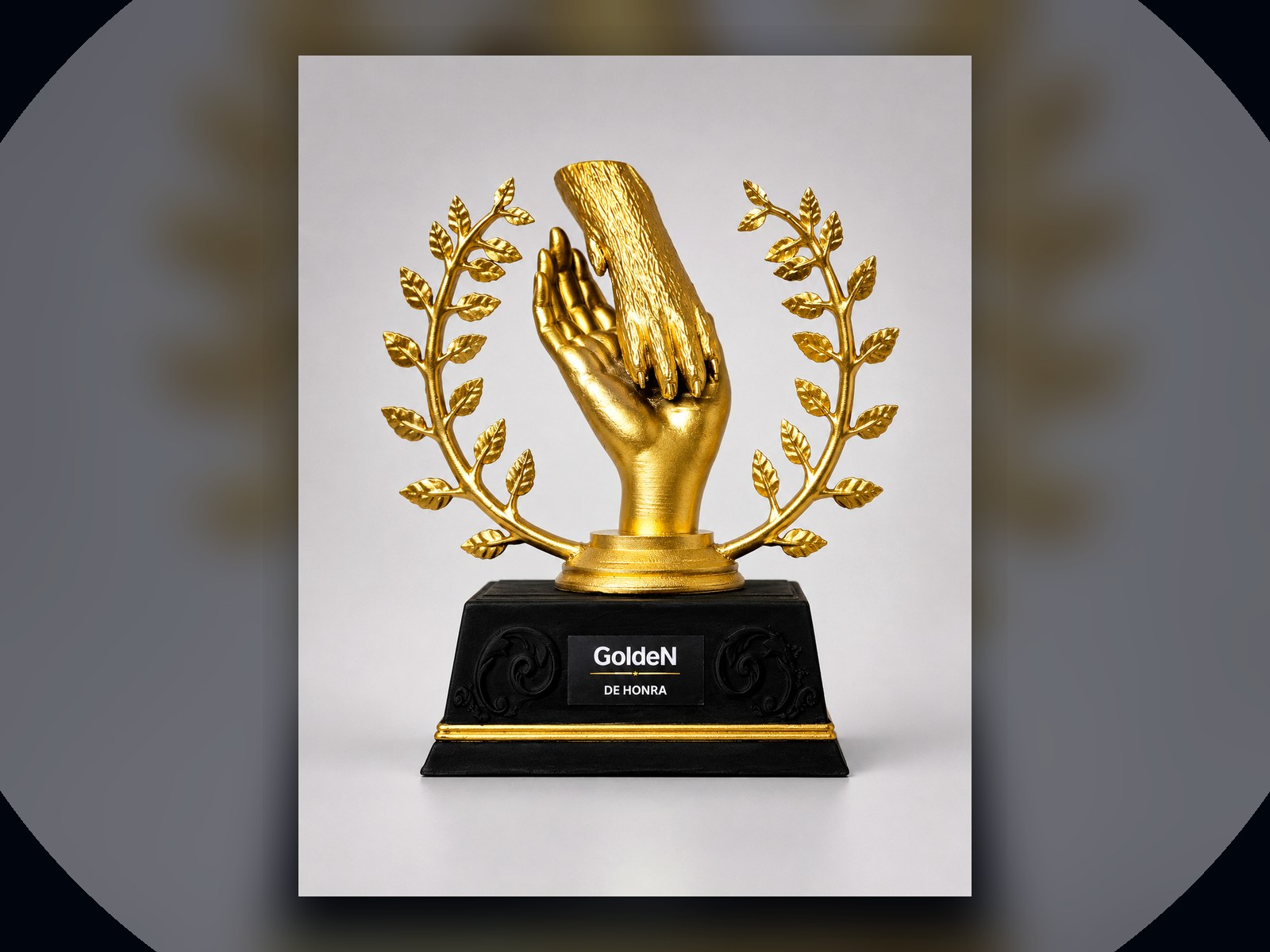 Troféu corporativo personalizado em foto editada