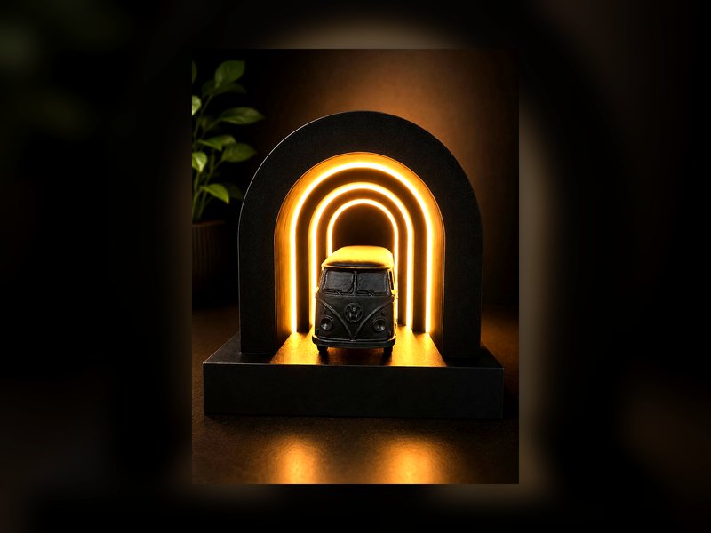 Objeto iluminado usado para demonstrar uma experiência conectada